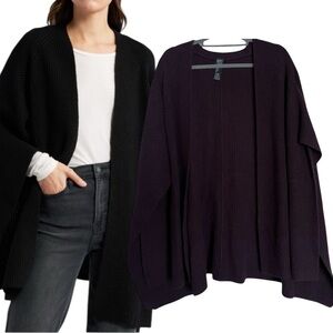 ALLSAINTS Traveling Rib Knit Ruana Wool Blend Sweater Cardigan ONE SIZE PLUM